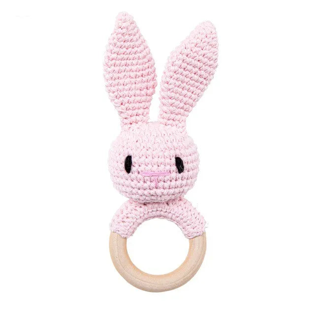 1 unidad de juguetes de sonajero para bebé, diseño de ganchillo de madera, conejo, conejo, zorro León, BearToy, regalo para recién nacido, mordedor de bebé, Crochet, nombre personalizado