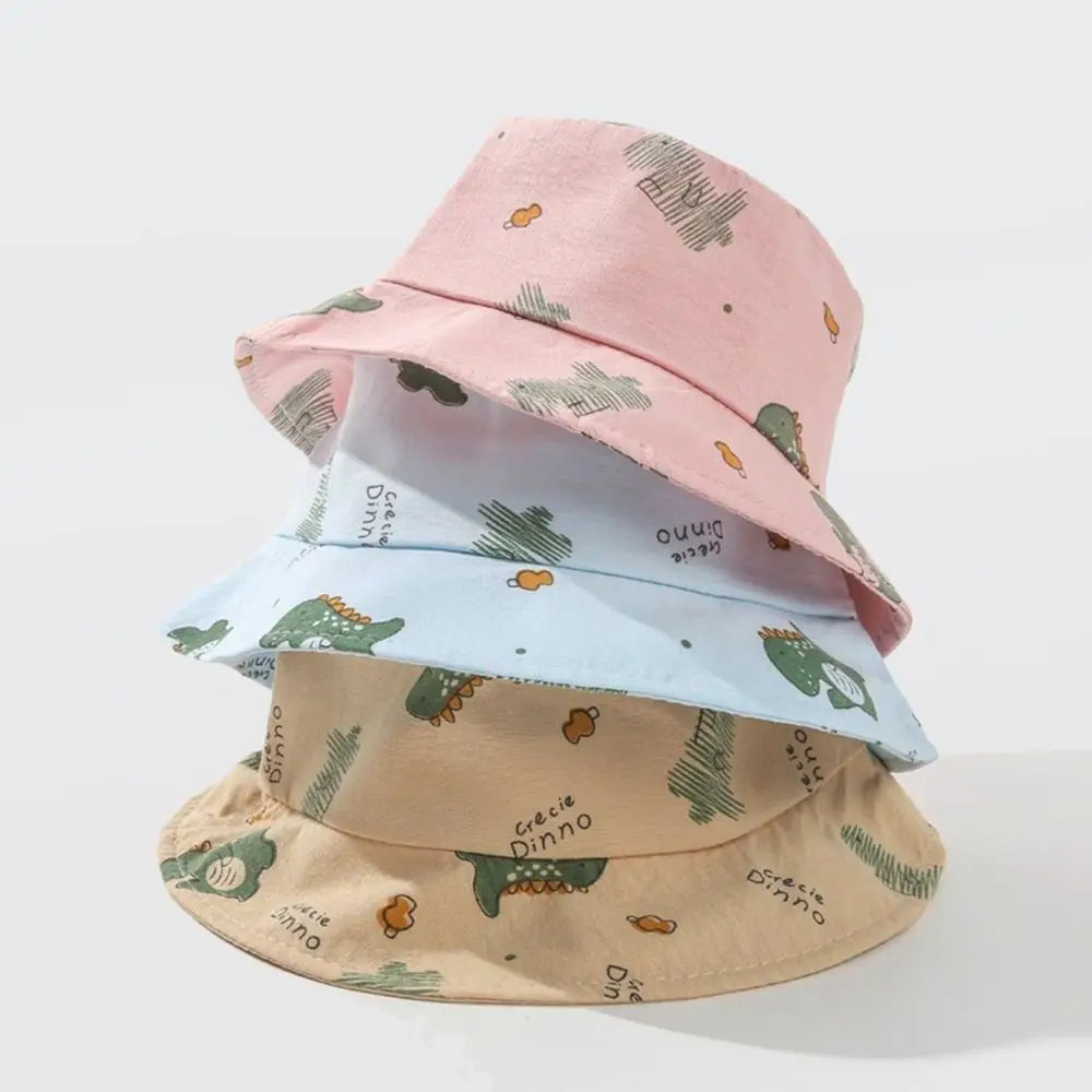 Anti-UV varios colores niños pescador sombrero dinosaurio poliéster cubo sombrero niños gorra niños niños