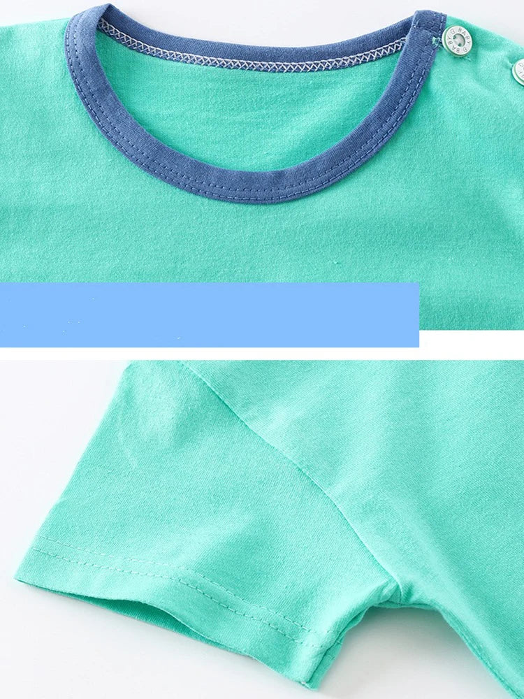 Camiseta de manga corta de algodón suave para verano, chándal con estampado de dinosaurio y perro de dibujos animados para bebés, ropa informal de 1 a 4 años
