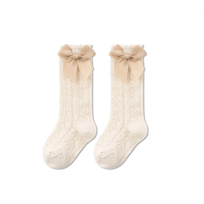 Calcetines de malla de punto para niñas pequeñas, medias de tubo largo hasta la rodilla, suaves, de algodón, para verano