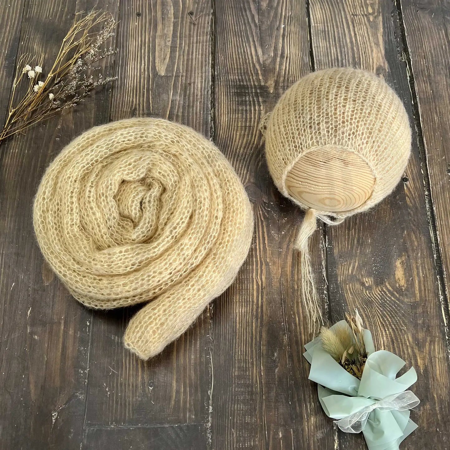 Accesorios de fotografía recién nacido elásticos Don & Judy, conjunto de envoltura con sombrero, Mohair tejido a mano suave, fondo para sesión de fotos de bebés, juegos de 2 uds.