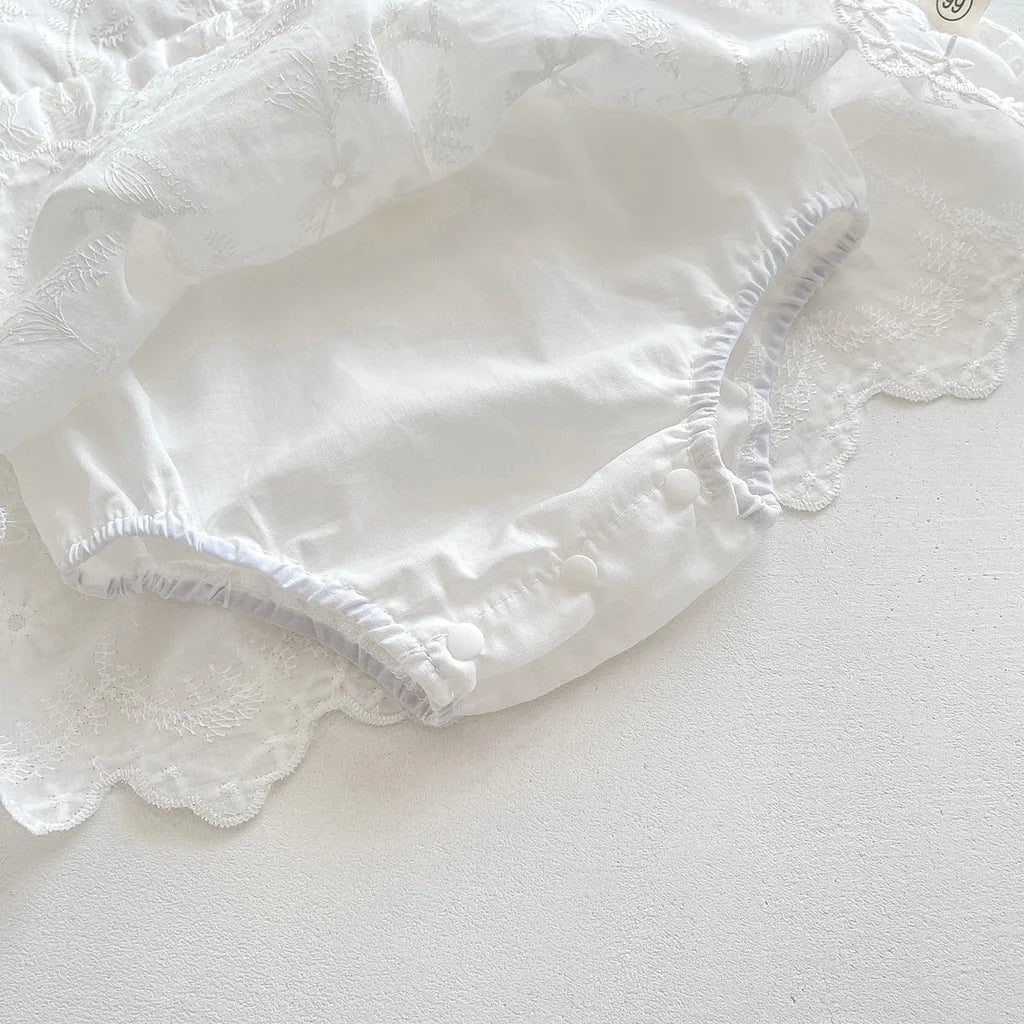 Vestido mameluco de algodón bordado de manga corta para niña recién nacida, falda de princesa para niña, ropa de bautismo para bebé