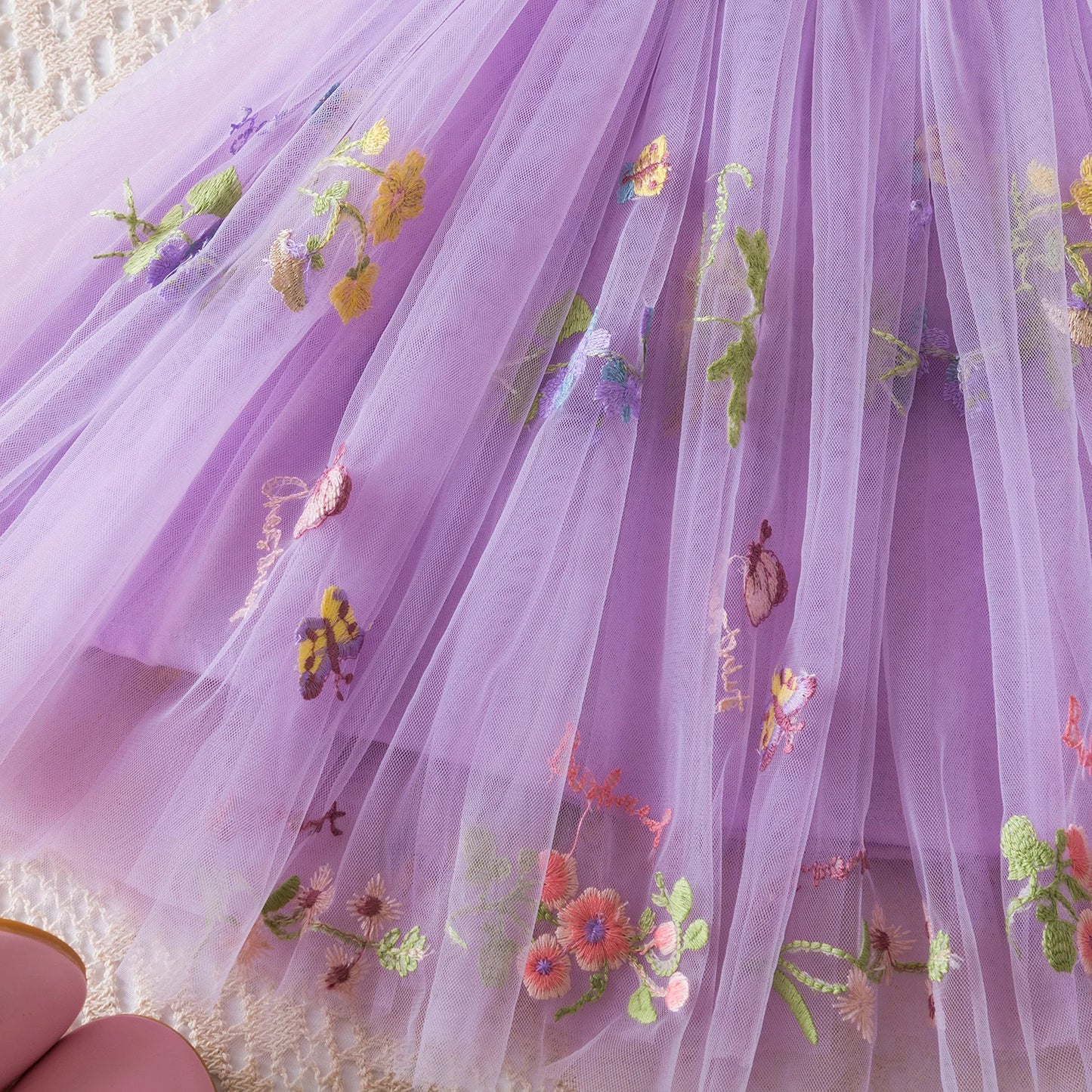 Vestido de verano para niñas pequeñas, tutú de malla hinchado, vestido con tirantes y bordado Floral de princesa, ropa de fiesta de cumpleaños para niñas pequeñas