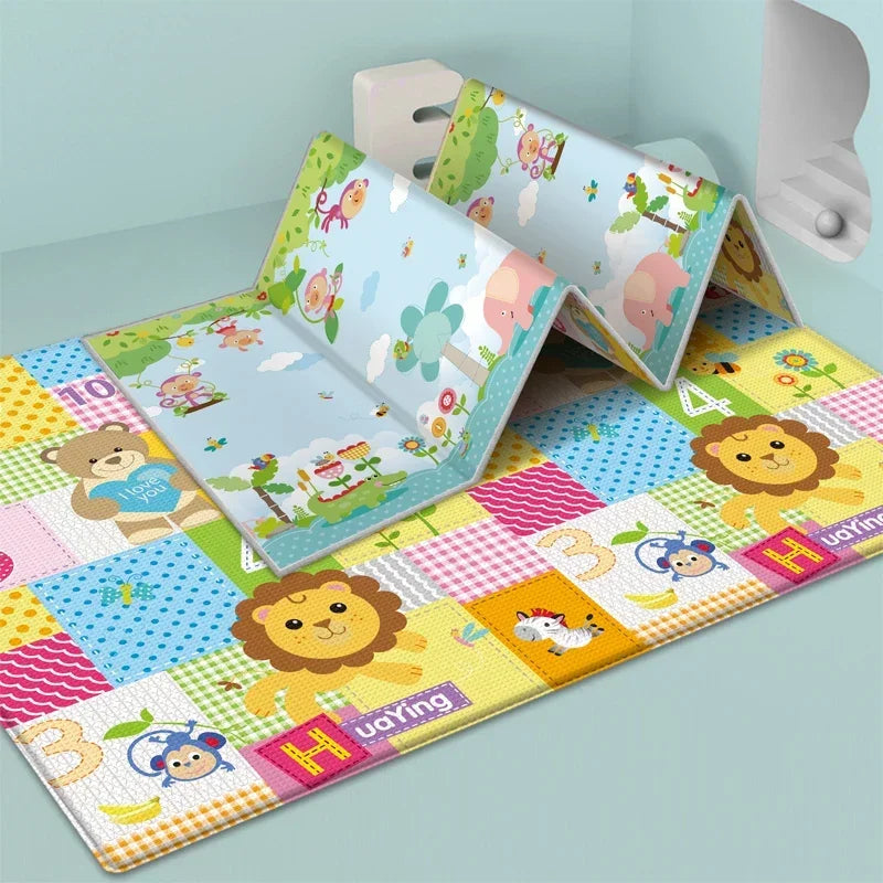Alfombra de juego para bebés de 97x177cm, alfombra plegable para niños, alfombra para habitación de niños con patrón de doble cara, superficie de actividad educativa fácil de llevar