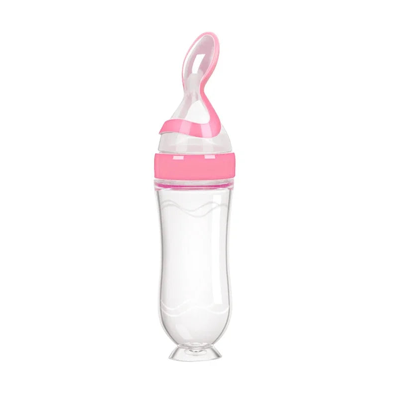 Biberón de silicona útil y seguro con cuchara, suplemento alimenticio, botellas de cereales de arroz, cuchara para apretar, biberón de leche