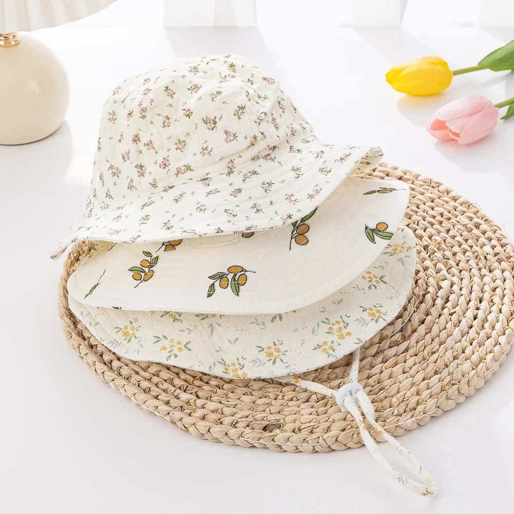 Sombreros de cubo de algodón para bebé, gorros con protección solar para exteriores para niños y niñas, sombrero panamá estampado, sombrero de pesca de playa Unisex para 3-12 meses