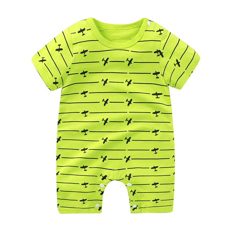 Nueva ropa de verano para bebés recién nacidos, niños y niñas, sección de impresión de dibujos animados de manga corta, ropa de escalada con archivo abierto, mono para bebé