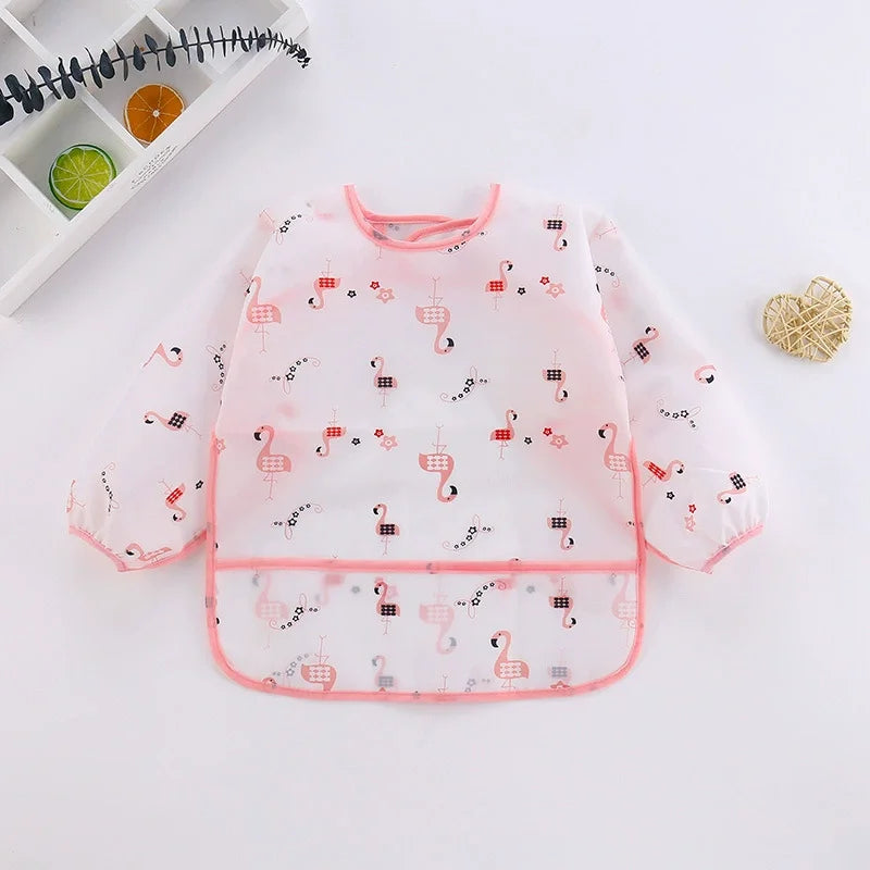 Babero de silicona con dibujos animados para bebé de 0 a 6 años, Baberos suaves, ropa bonita para bebé, delantal de manga larga impermeable sin BPA