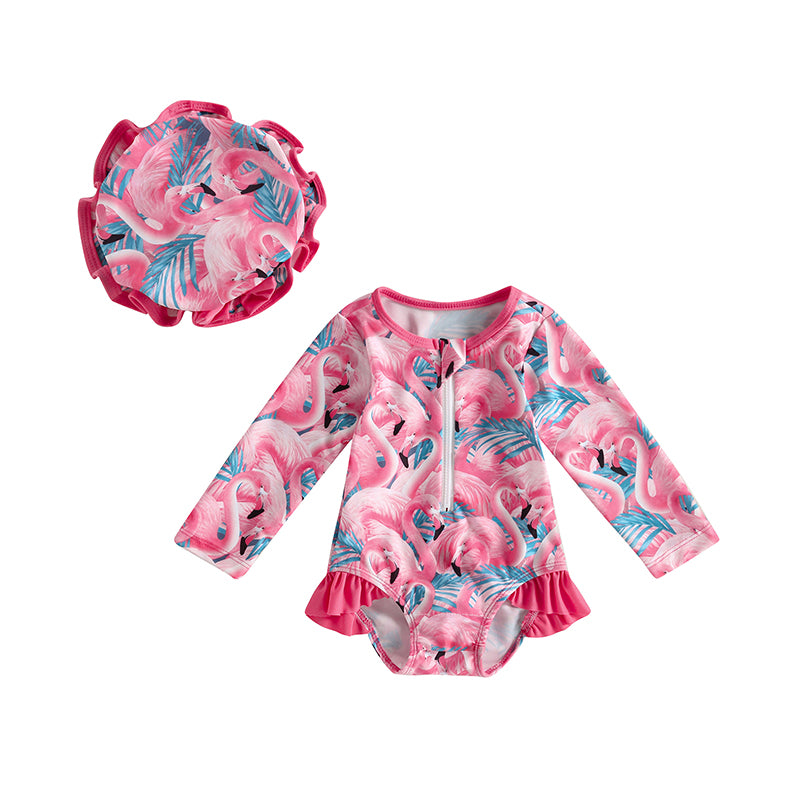 Traje de baño de manga larga para bebé y niña pequeña, Bañador con estampado de fresas y sombrero para el sol, 6M-3T