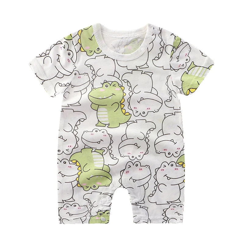 Nueva ropa de verano para bebés recién nacidos, niños y niñas, sección de impresión de dibujos animados de manga corta, ropa de escalada con archivo abierto, mono para bebé