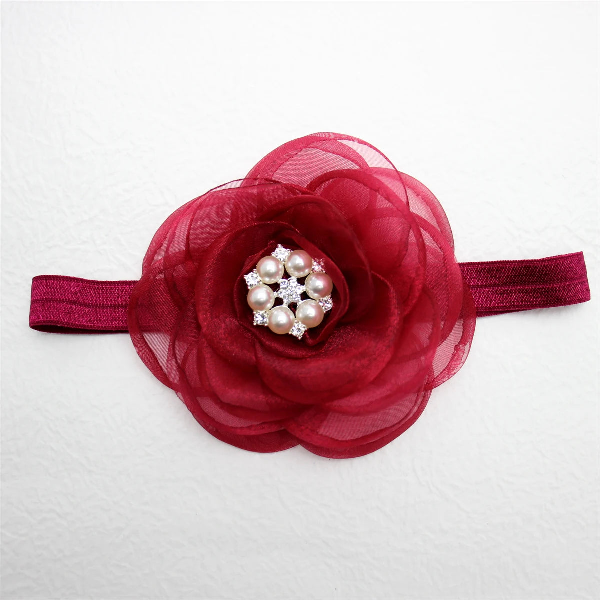 Boutique, diadema de flores de gasa de gran tamaño para niña, accesorios para el cabello, diadema de nailon con perlas de diamante para recién nacido, turbante para bebé bonito