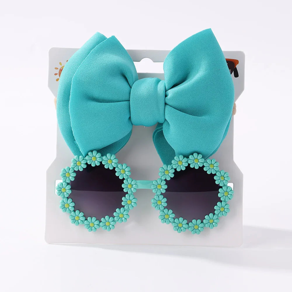 Conjunto de 2 uds de gafas de sol para niños, gafas de sol para bebés, diadema de nailon elástico, gafas de sol bohemias para playa, gafas de sol para la playa, sombreros con lazo para niños