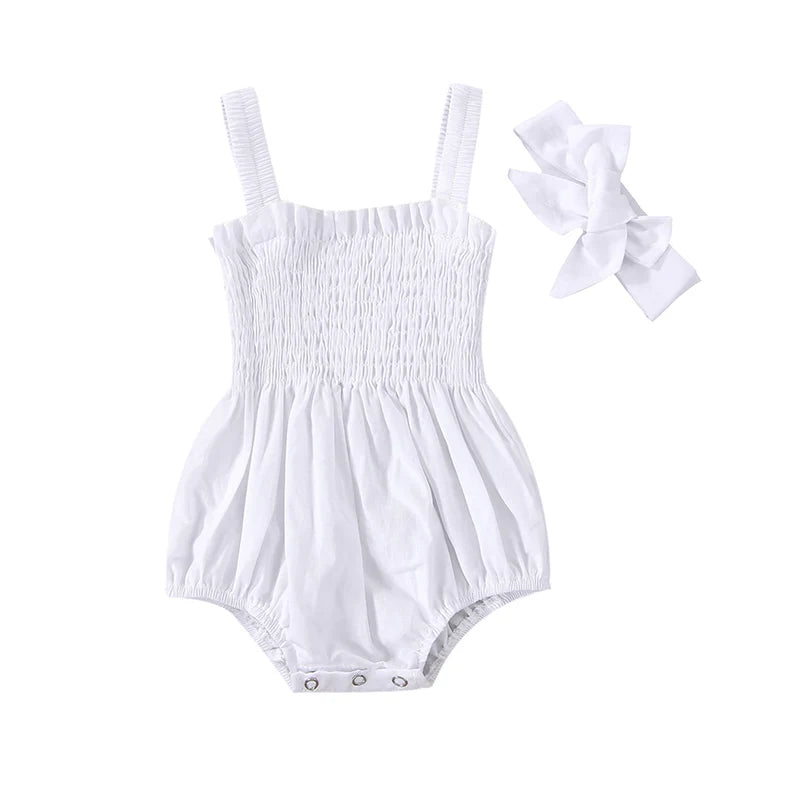 Pelele fruncido para bebé niña, ropa informal sin mangas para recién nacido con diadema, mono de verano, traje bonito para niño pequeño
