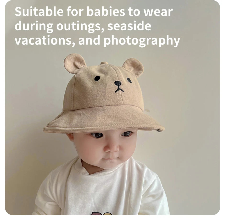 Lindo oso bebé cubo sombrero con orejas niño niña algodón niños sombrero de sol al aire libre verano niño Panamá gorra