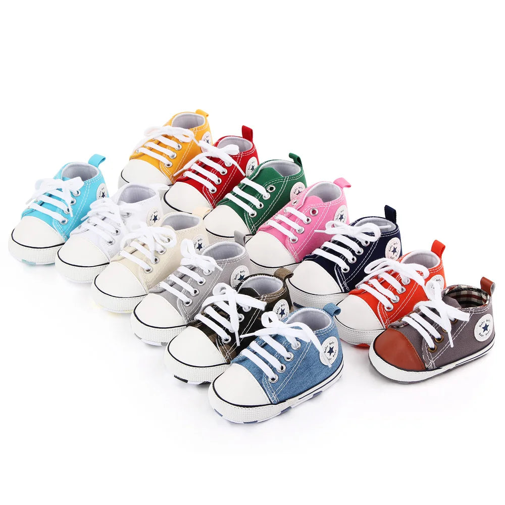 Zapatos clásicos de lona para bebé, zapatillas informales para recién nacido, primeros pasos, suela suave, antideslizante, D2486