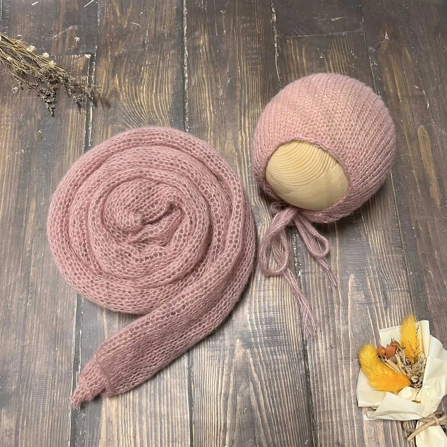 Accesorios de fotografía recién nacido elásticos Don & Judy, conjunto de envoltura con sombrero, Mohair tejido a mano suave, fondo para sesión de fotos de bebés, juegos de 2 uds.