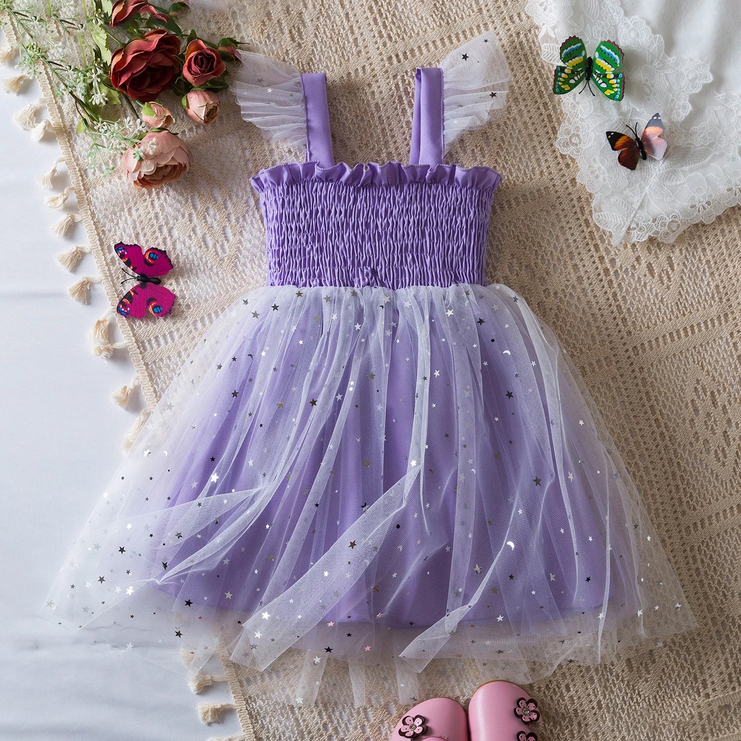 Vestido de verano para niñas pequeñas, tutú de malla hinchado, vestido con tirantes y bordado Floral de princesa, ropa de fiesta de cumpleaños para niñas pequeñas
