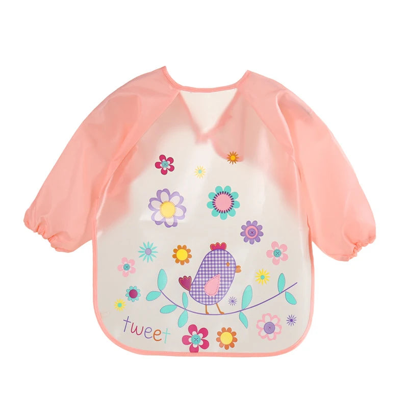Babero antisuciedad impermeable de EVA para bebé de 0 a 3 años, abrigo de manga larga con correa, alimentación suave a prueba de suciedad, bonito patrón de dibujos animados, paños para eructar