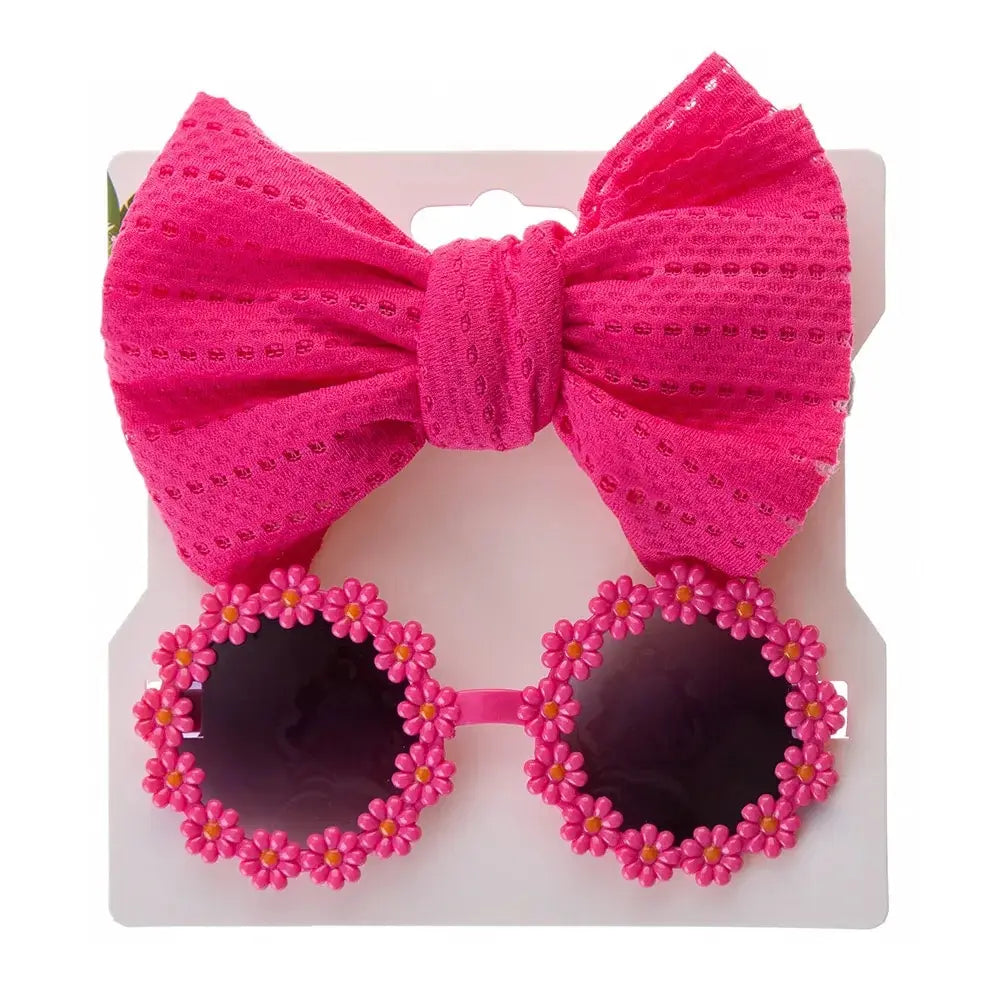 Juego de 2 uds de gafas de sol para niños, diadema con margaritas y flores, gafas de sol redondas para niños pequeños, gafas de protección solar para niñas