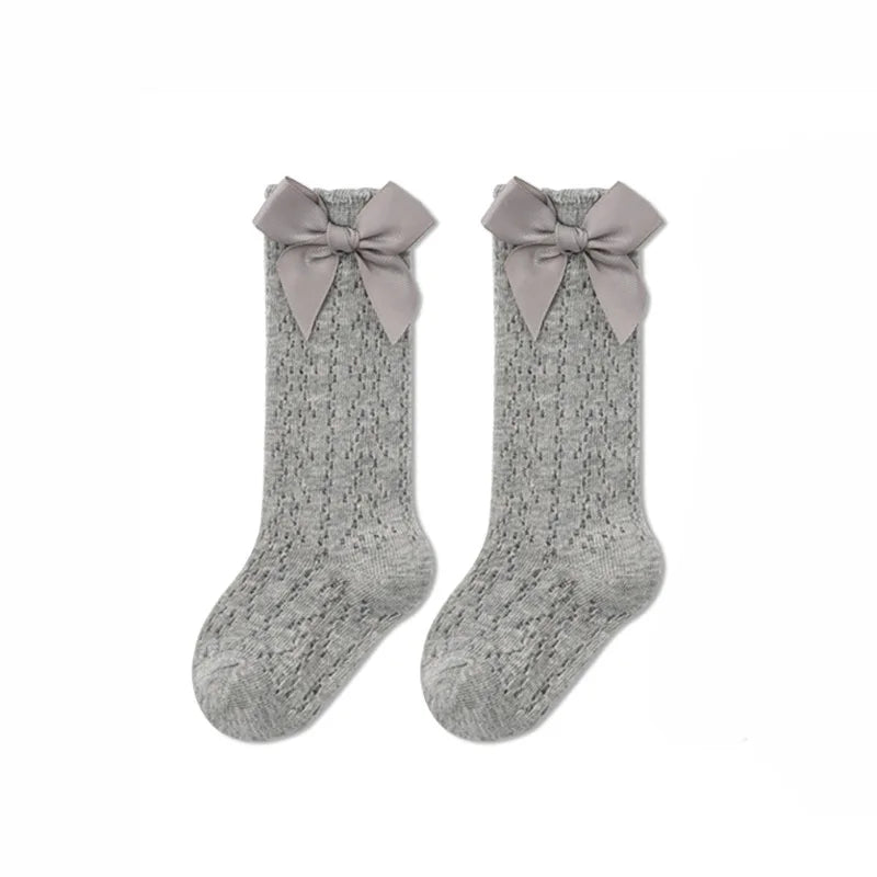 Calcetines de malla de punto para niñas pequeñas, medias de tubo largo hasta la rodilla, suaves, de algodón, para verano