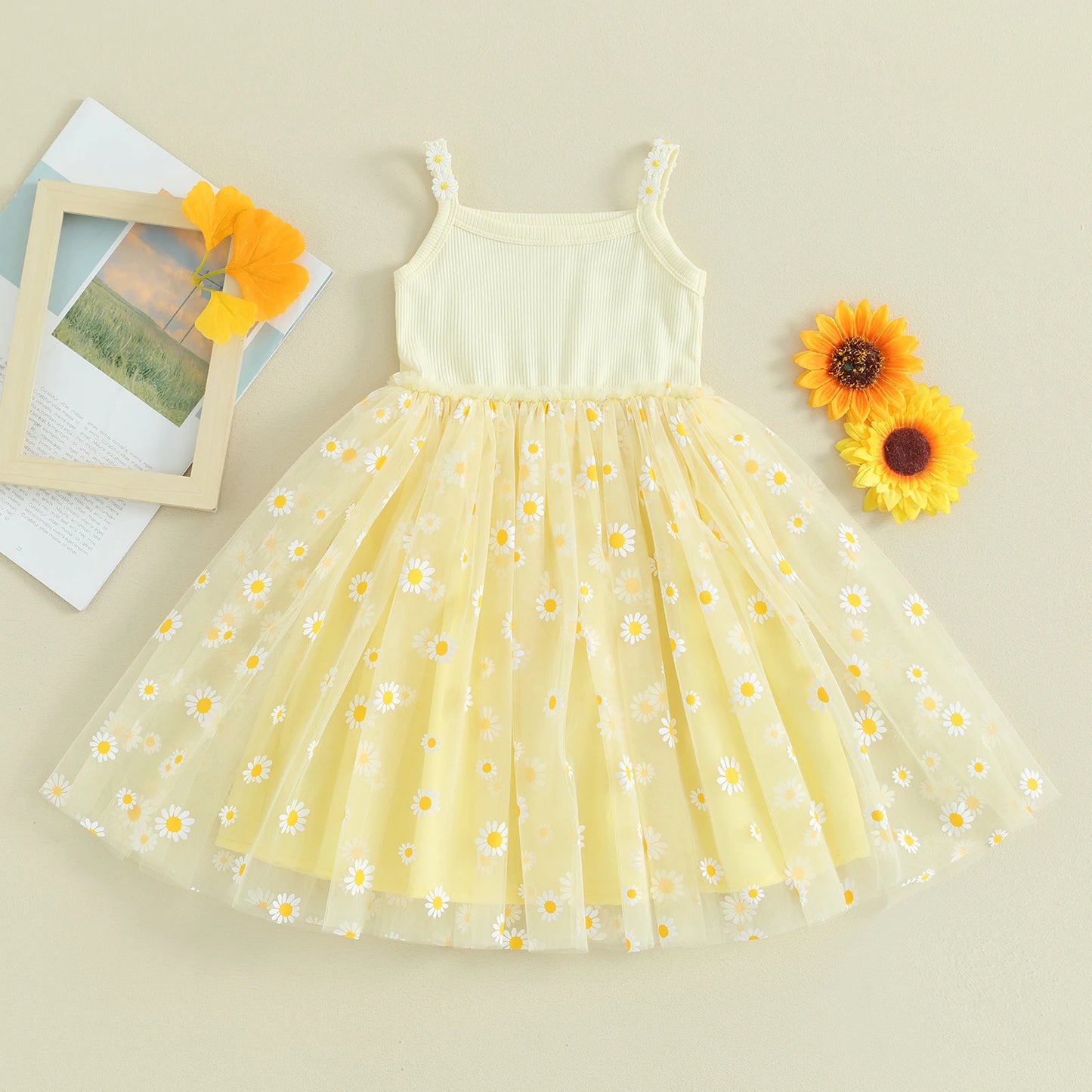 Pudcoco-vestido de princesa de malla con estampado de margaritas para niñas, ropa bonita para fiesta en la playa, 6M-4T