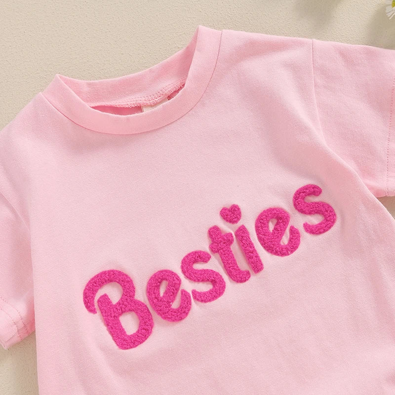 Ropa a juego para madre e hija, camiseta de manga corta con bordado de letras y cuello redondo para verano