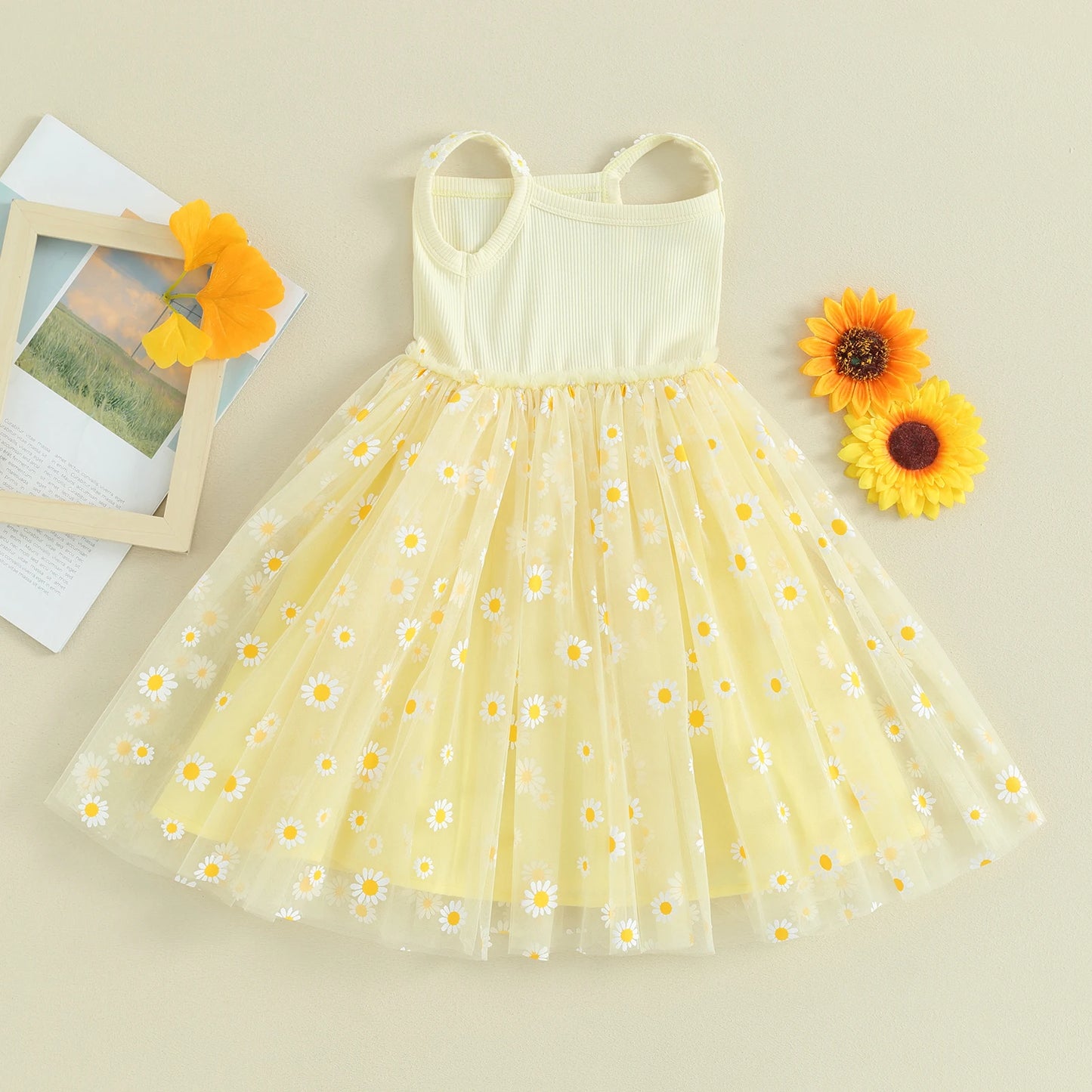 Pudcoco-vestido de princesa de malla con estampado de margaritas para niñas, ropa bonita para fiesta en la playa, 6M-4T
