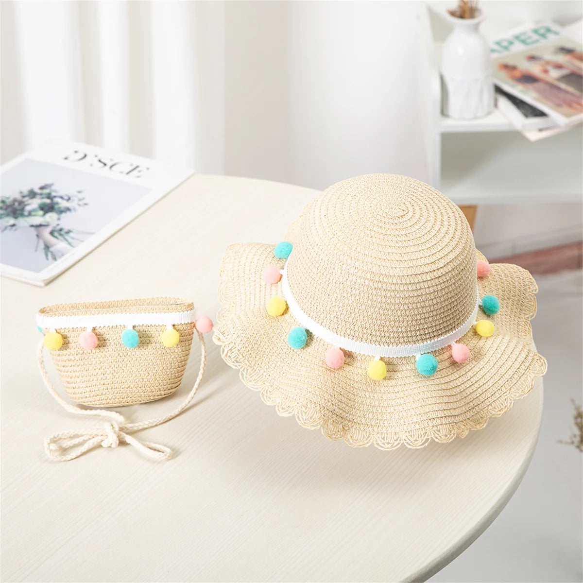 Niños Niñas moda de verano niños protector solar sombrero de paja bolsa para niñas sombrero fresco niña lindo transpirable BabyAccessories