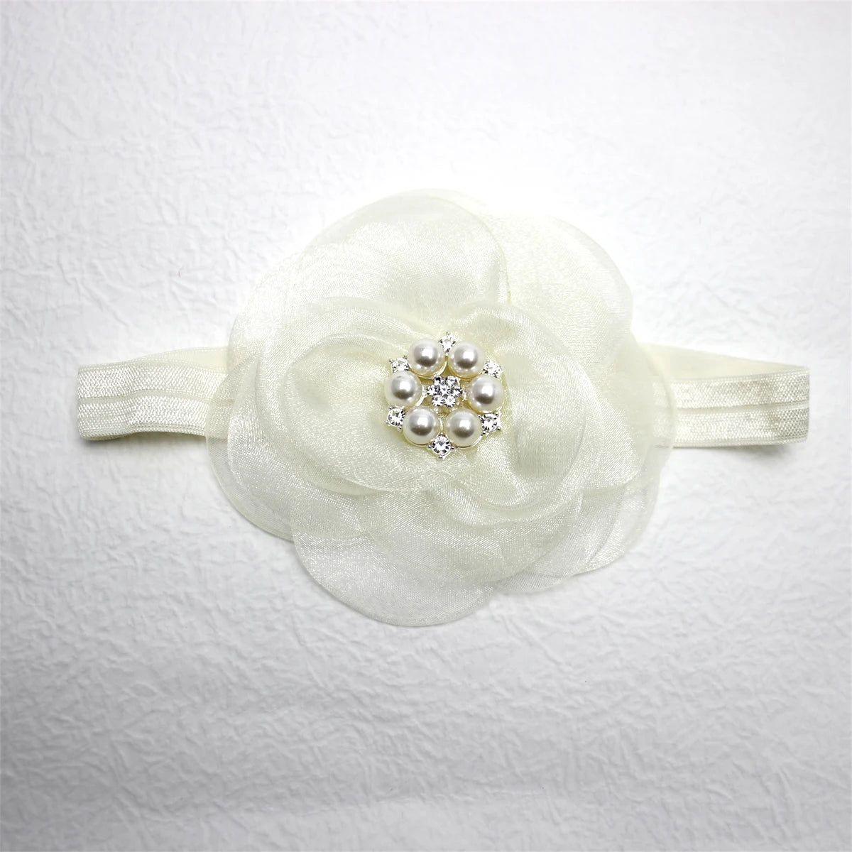 Boutique, diadema de flores de gasa de gran tamaño para niña, accesorios para el cabello, diadema de nailon con perlas de diamante para recién nacido, turbante para bebé bonito