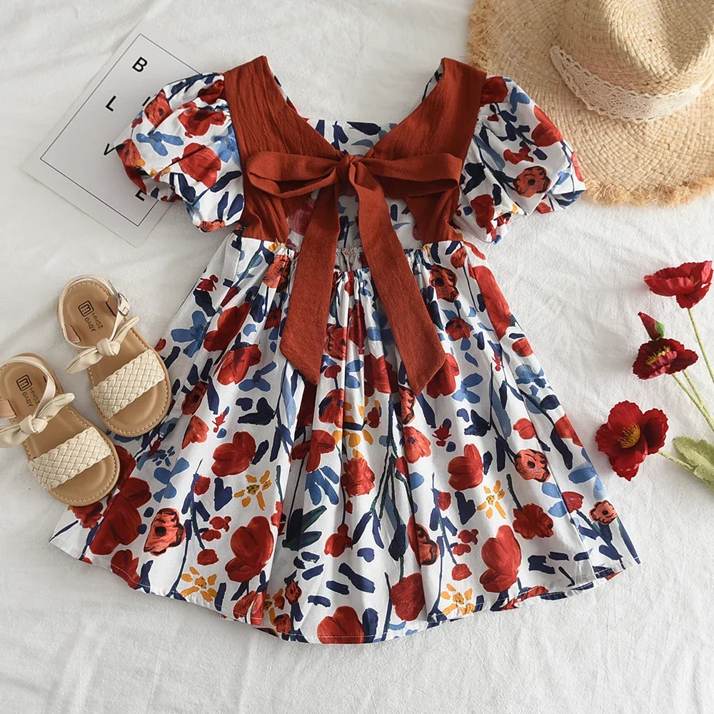 Bear Leader-vestido rosa a cuadros con lazo, elegante vestido Midi de Lolita para niñas grandes, vestidos para niños y adolescentes, vestido veraniego de princesa para fiesta