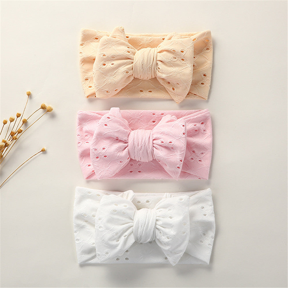 Banda para el pelo para bebé recién nacido, diadema de lazo elástico con agujero hueco de encaje bordado, accesorios para fotos, regalo de cumpleaños