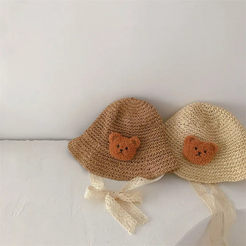 Sombrero de encaje a la moda para bebé, gorro de paja con lazo para niña, sombrero de playa para niño, sombrero de Panamá, sombreros y gorras de princesa para bebé, 1 unidad