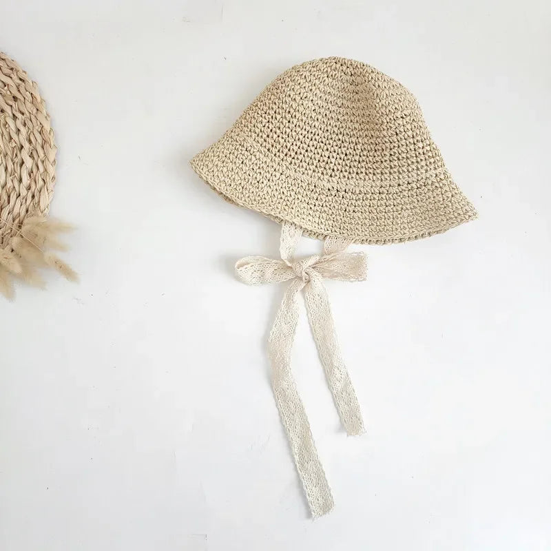 Sombrero de encaje a la moda para bebé, gorro de paja con lazo para niña, sombrero de playa para niño, sombrero de Panamá, sombreros y gorras de princesa para bebé, 1 unidad