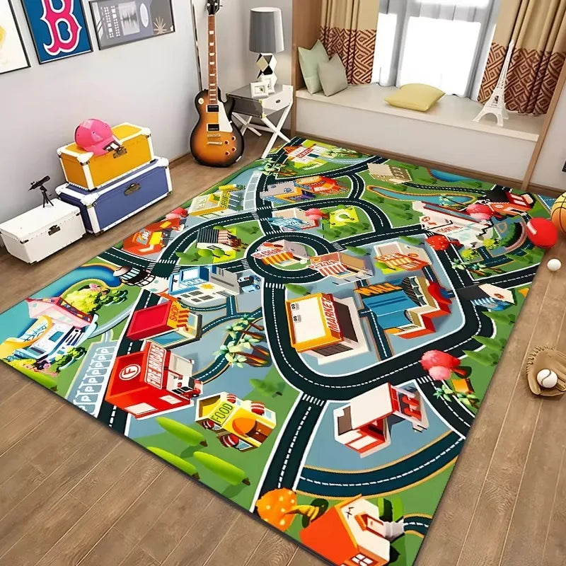 Alfombra educativa de vida urbana para niños, sistema de tráfico por carretera, alfombra para dormitorio, sala de juegos, alfombra de aprendizaje divertida, segura para niños