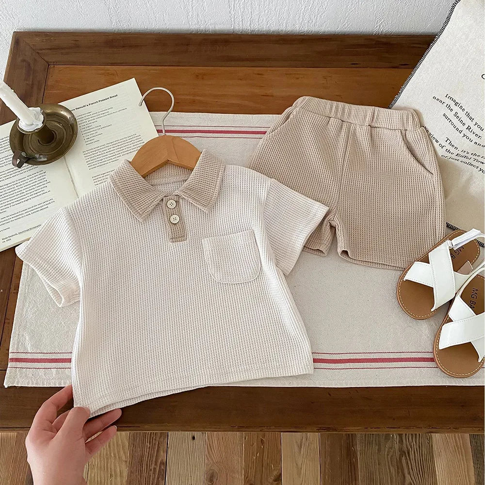 Conjunto de ropa de verano para bebé, camiseta y pantalones cortos con cuello vuelto, 2 uds., traje de chándal para niño pequeño