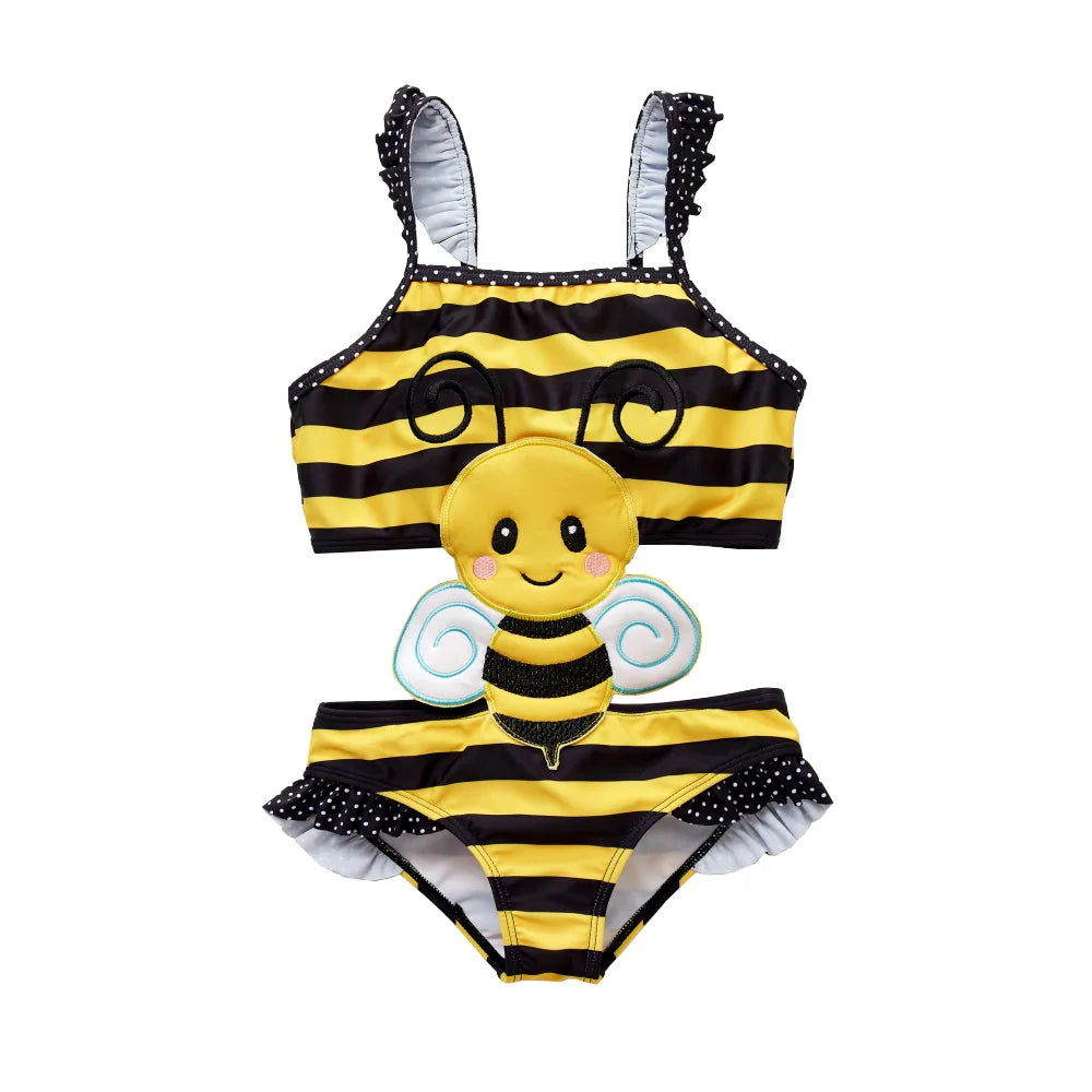 Kavkas 2025, traje de baño de verano para bebé, una pieza 1-8T, Animal de dibujos animados, bonito diseño de abeja, traje de baño elástico para niñas, ropa de playa para bebés