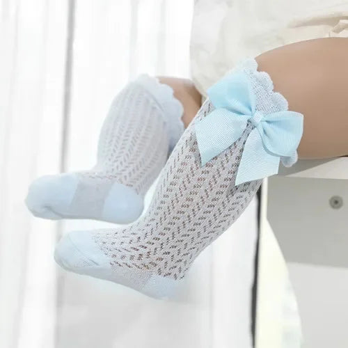 Calcetines hasta la rodilla para bebé de 0 a 24 meses, calcetines largos de algodón con lazo para niño pequeño, calcetines largos de princesa para bebé recién nacido, novedad de 2024