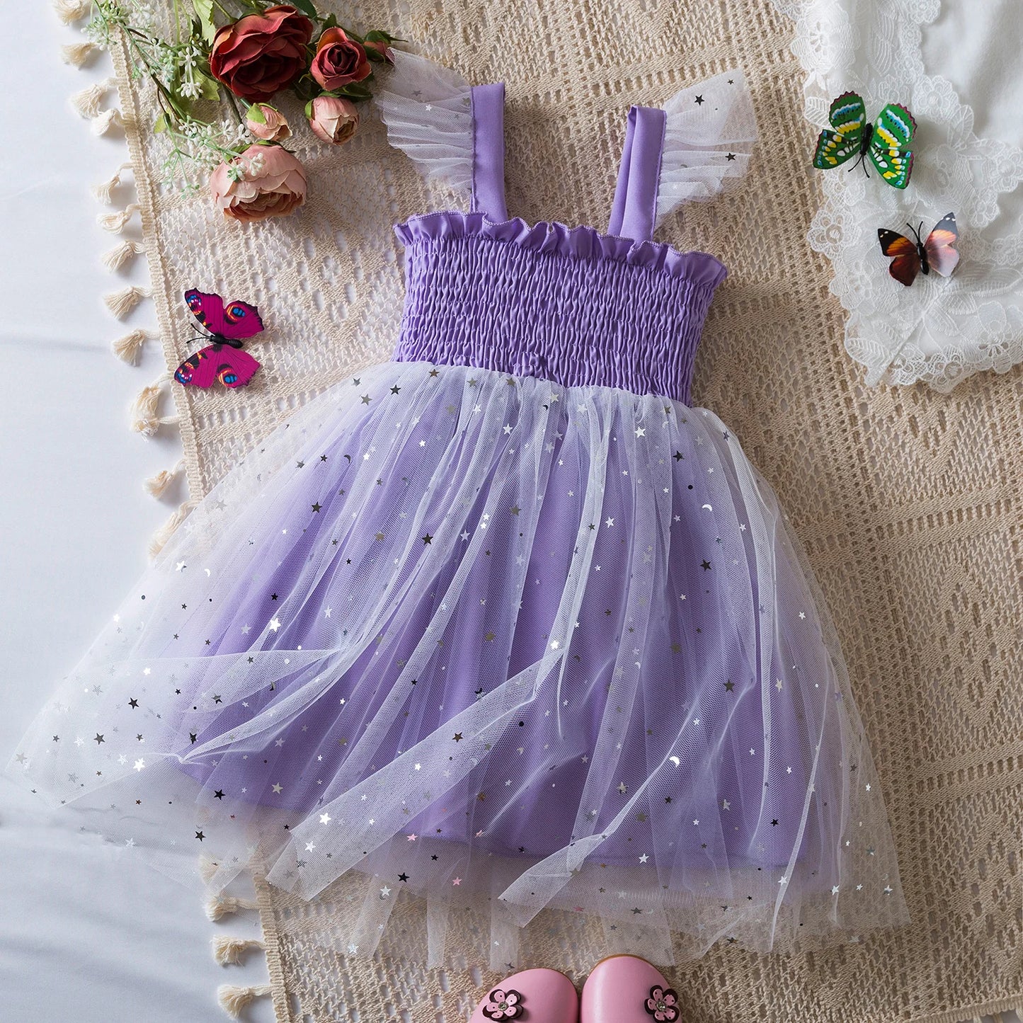 Vestido de verano para niñas pequeñas, tutú de malla hinchado, vestido con tirantes y bordado Floral de princesa, ropa de fiesta de cumpleaños para niñas pequeñas