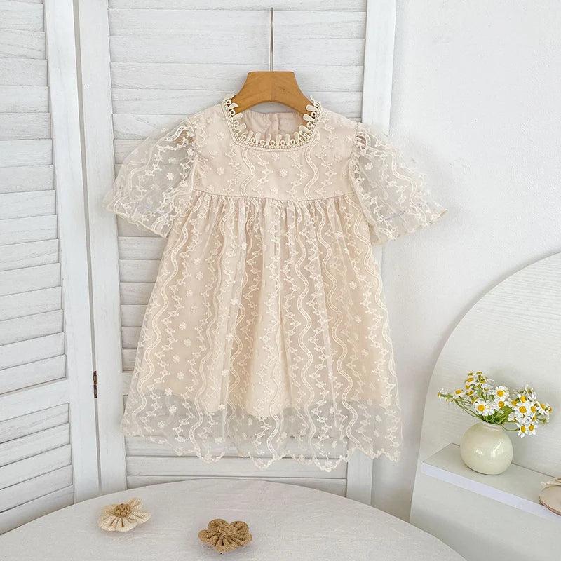 Nuevo vestido de hermanas para niñas pequeñas, vestidos de princesa de encaje, traje de verano para niñas, ropa infantil de algodón para hermanas gemelas