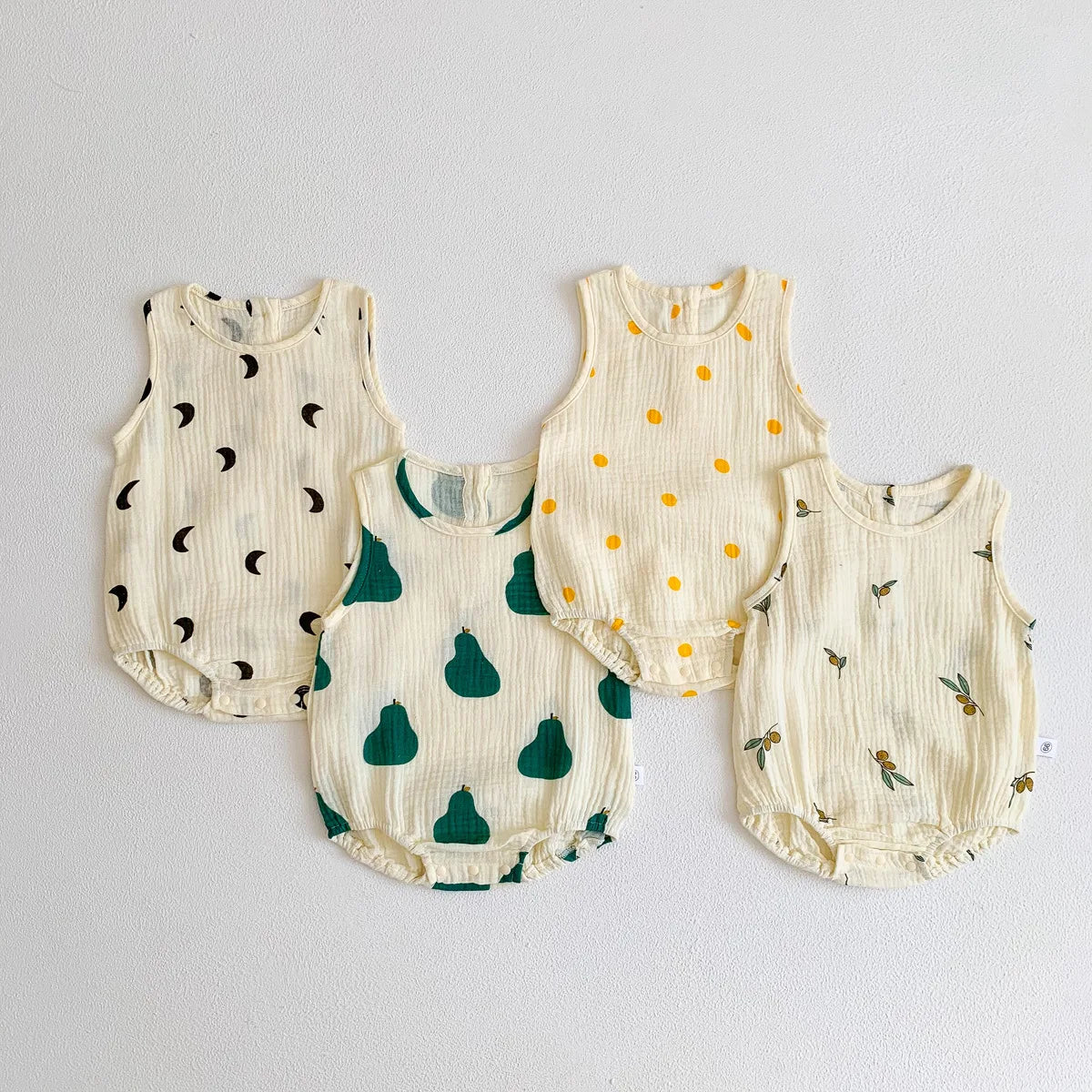 2023 nuevo en verano, trajes de algodón de tela arrugada para bebés recién nacidos, monos informales para niños, monos para niños pequeños