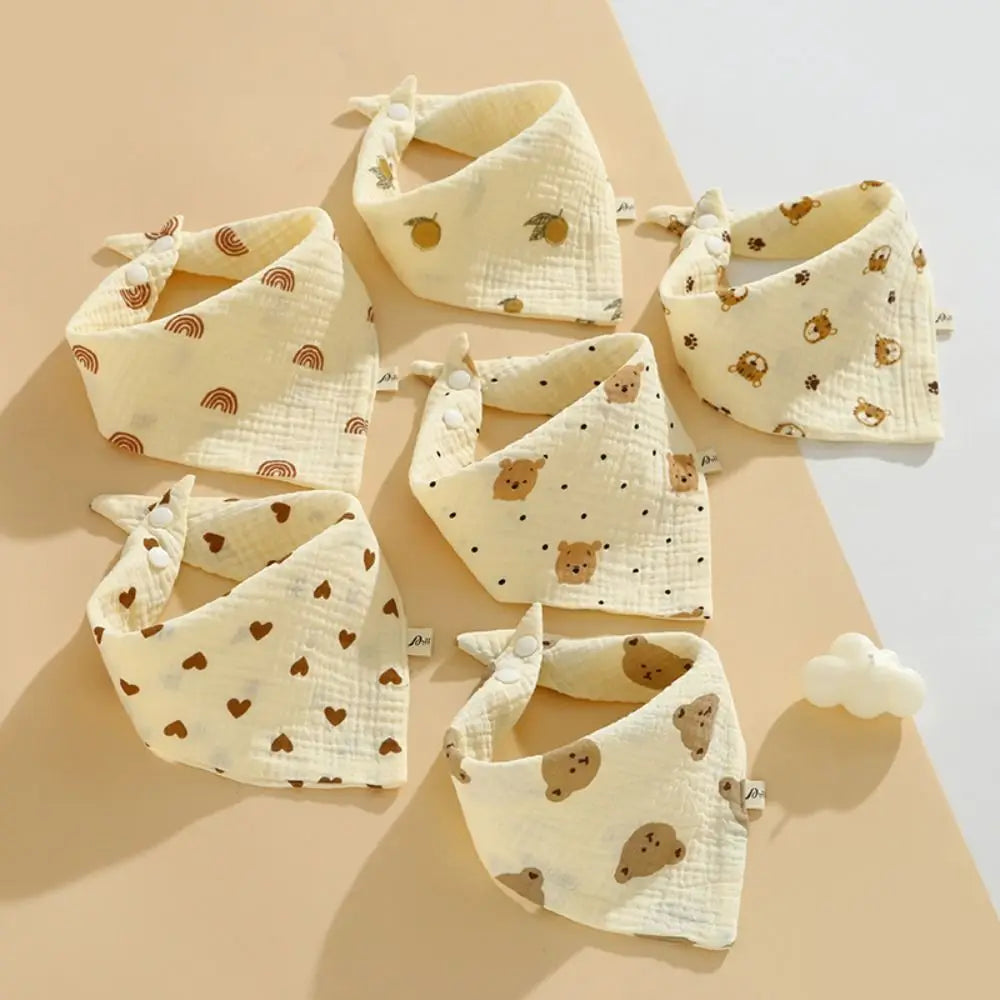 Baberos de muselina estampados para bebé, paños de algodón con botón a presión, toalla de Saliva con volantes suaves
