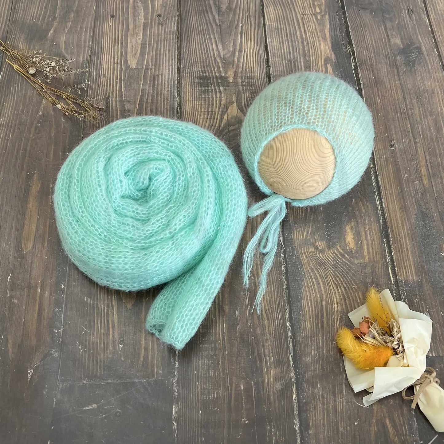 Accesorios de fotografía recién nacido elásticos Don & Judy, conjunto de envoltura con sombrero, Mohair tejido a mano suave, fondo para sesión de fotos de bebés, juegos de 2 uds.