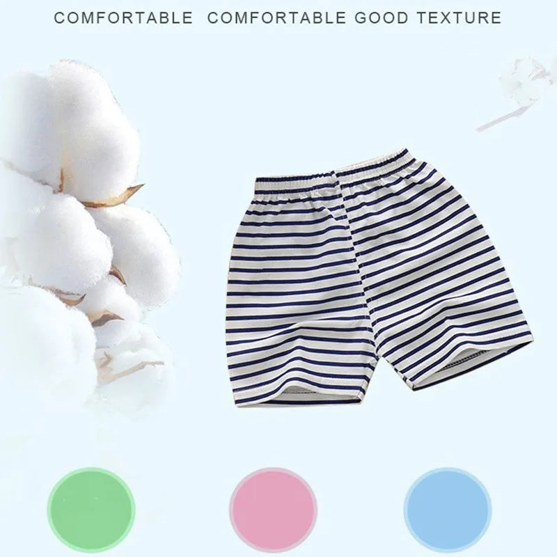 Verano niños niño 2 uds pantalones cortos de algodón suave ropa Casual transpirable niños niña bebé raya de dibujos animados deportes playa medio pantalón 2-5 Y