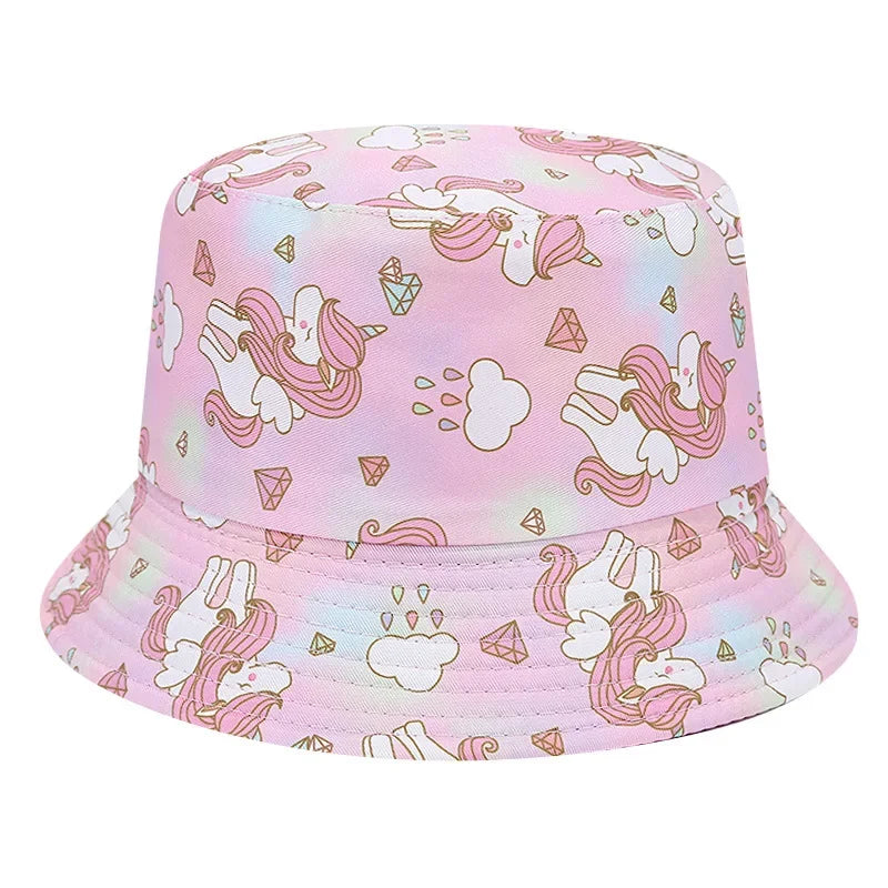 Sombrero de pescador de doble cara para bebé, bonito unicornio con letras bordadas, gorra de pescador para niños y niñas, sombrero para el sol para niño al aire libre para primavera y verano