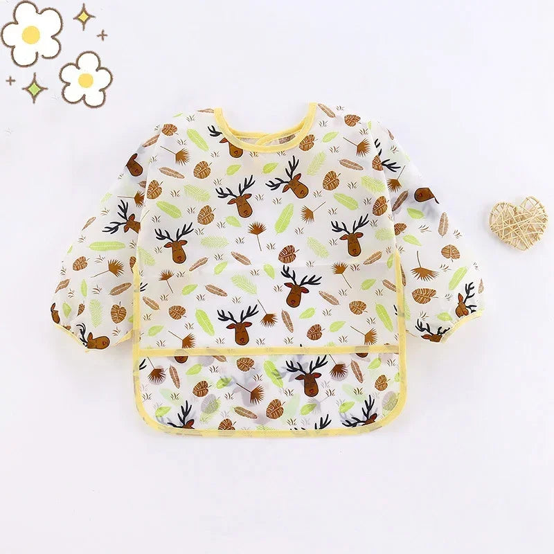 Babero de silicona con dibujos animados para bebé de 0 a 6 años, Baberos suaves, ropa bonita para bebé, delantal de manga larga impermeable sin BPA