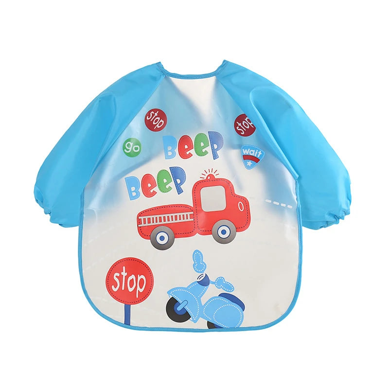 Babero antisuciedad impermeable de EVA para bebé de 0 a 3 años, abrigo de manga larga con correa, alimentación suave a prueba de suciedad, bonito patrón de dibujos animados, paños para eructar