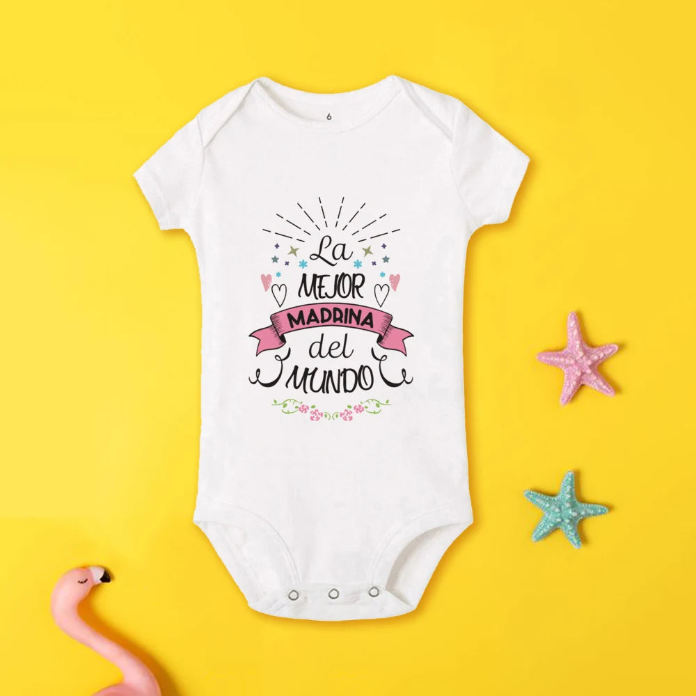 Tu será mi madrina, monos estampados para recién nacidos, ropa de bautismo para bebé, monos de manga corta para bebés pequeños