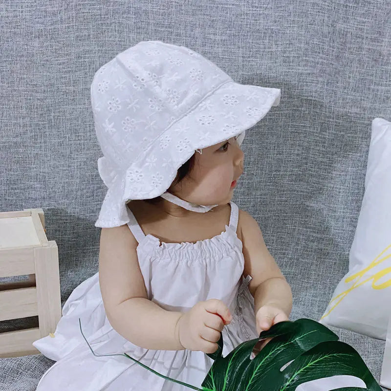Sombrero de cubo para bebé al aire libre de verano, sombreros de sol de pescador con lazo de flores bordado para niñas pequeñas, gorra de playa transpirable de princesa