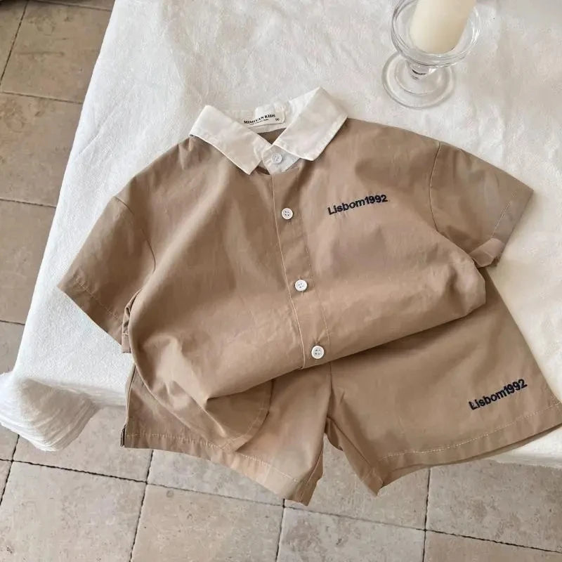 Conjunto de ropa de verano para niños y niñas, Top de manga corta informal, pantalones cortos, trajes de bebé para dos niños