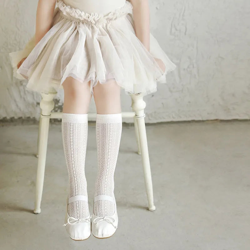 3 pares de medias con volantes de encaje blanco de princesa, calcetines de malla de verano para niñas, calcetines largos finos y transpirables para niños de 3 a 12 años, calcetines hasta la pantorrilla